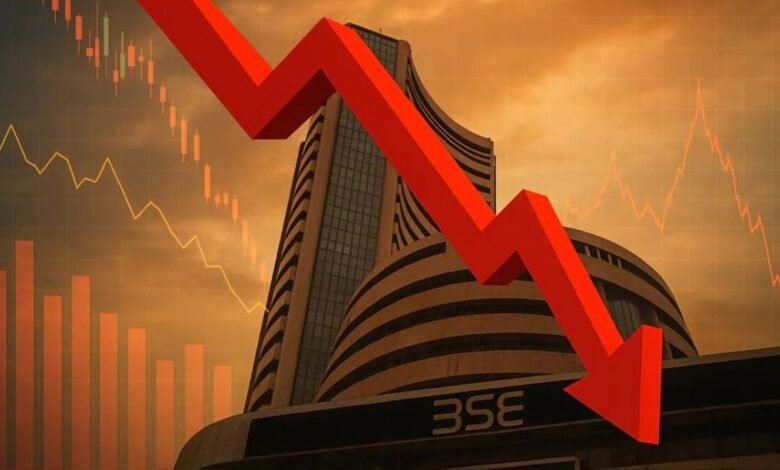 भारतीय शेयर बाजार में सेंसेक्स और निफ्टी में सोमवार को तेज गिरावट का साया