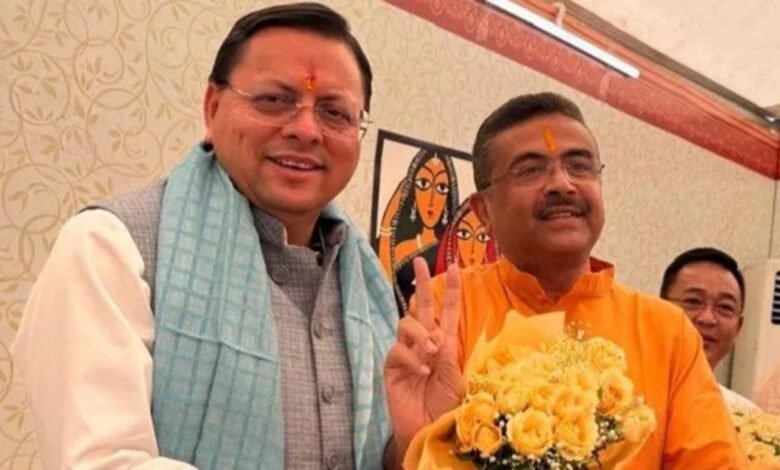 शुभेंदु अधिकारी के शपथ ग्रहण में शामिल हुए CM धामी