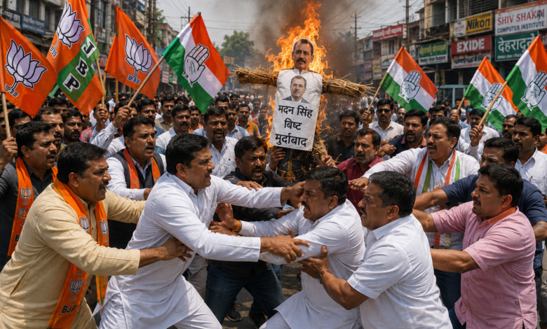 उत्तराखंड में राजनीतिक टकराव तेज, पुतला दहन के दौरान भिड़े भाजपा-कांग्रेस कार्यकर्ता