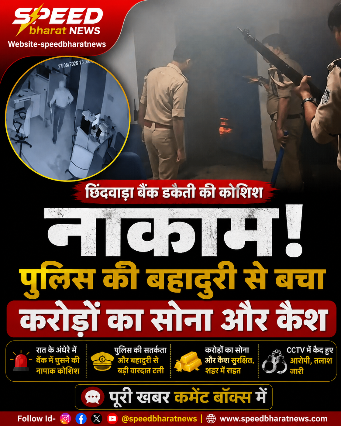 छिंदवाड़ा बैंक डकैती की कोशिश नाकाम, पुलिस की बहादुरी से बचा करोड़ों का सोना और कैश