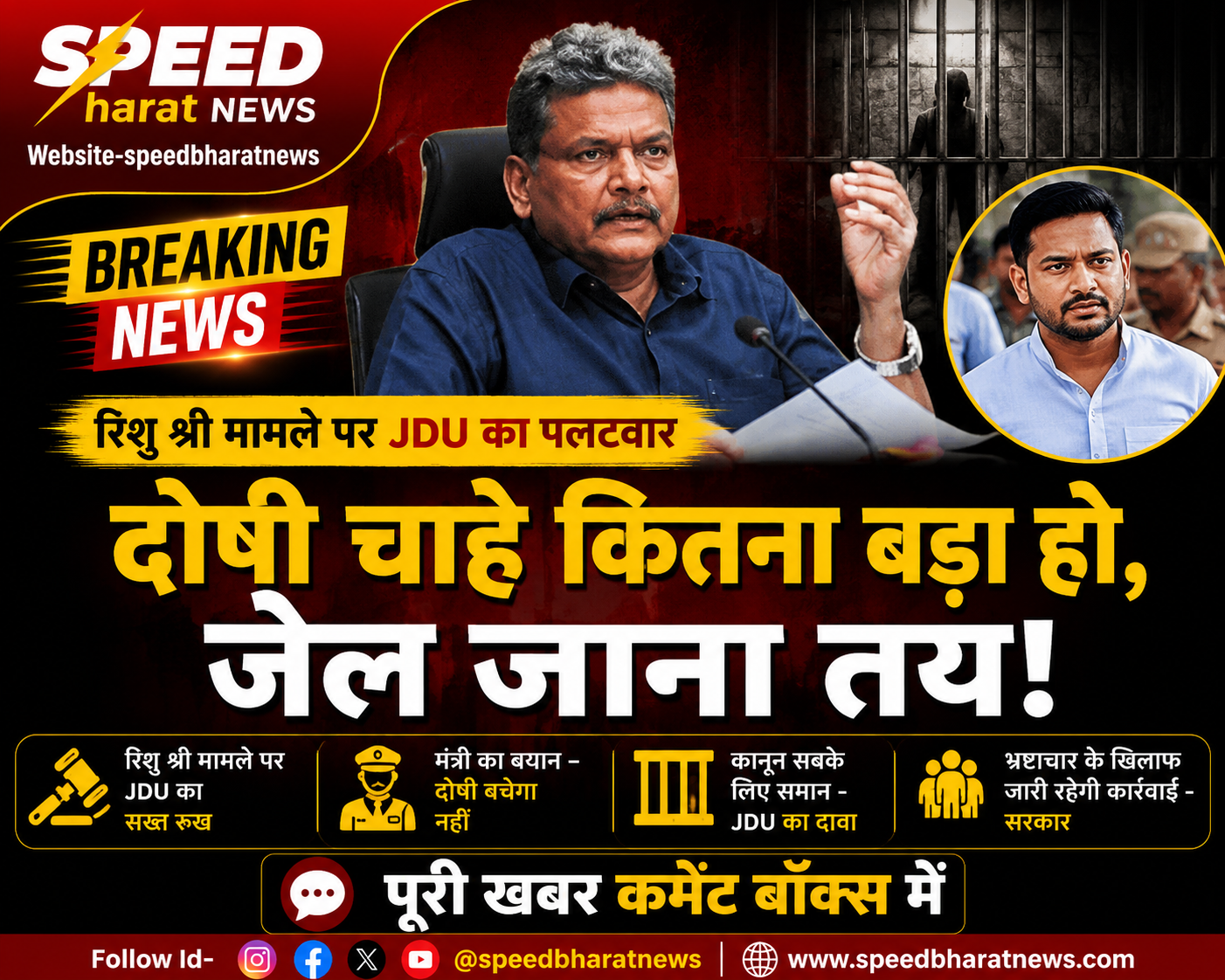 रिशु श्री मामले पर JDU का पलटवार, मंत्री बोले- दोषी चाहे कितना बड़ा हो, जेल जाना तय