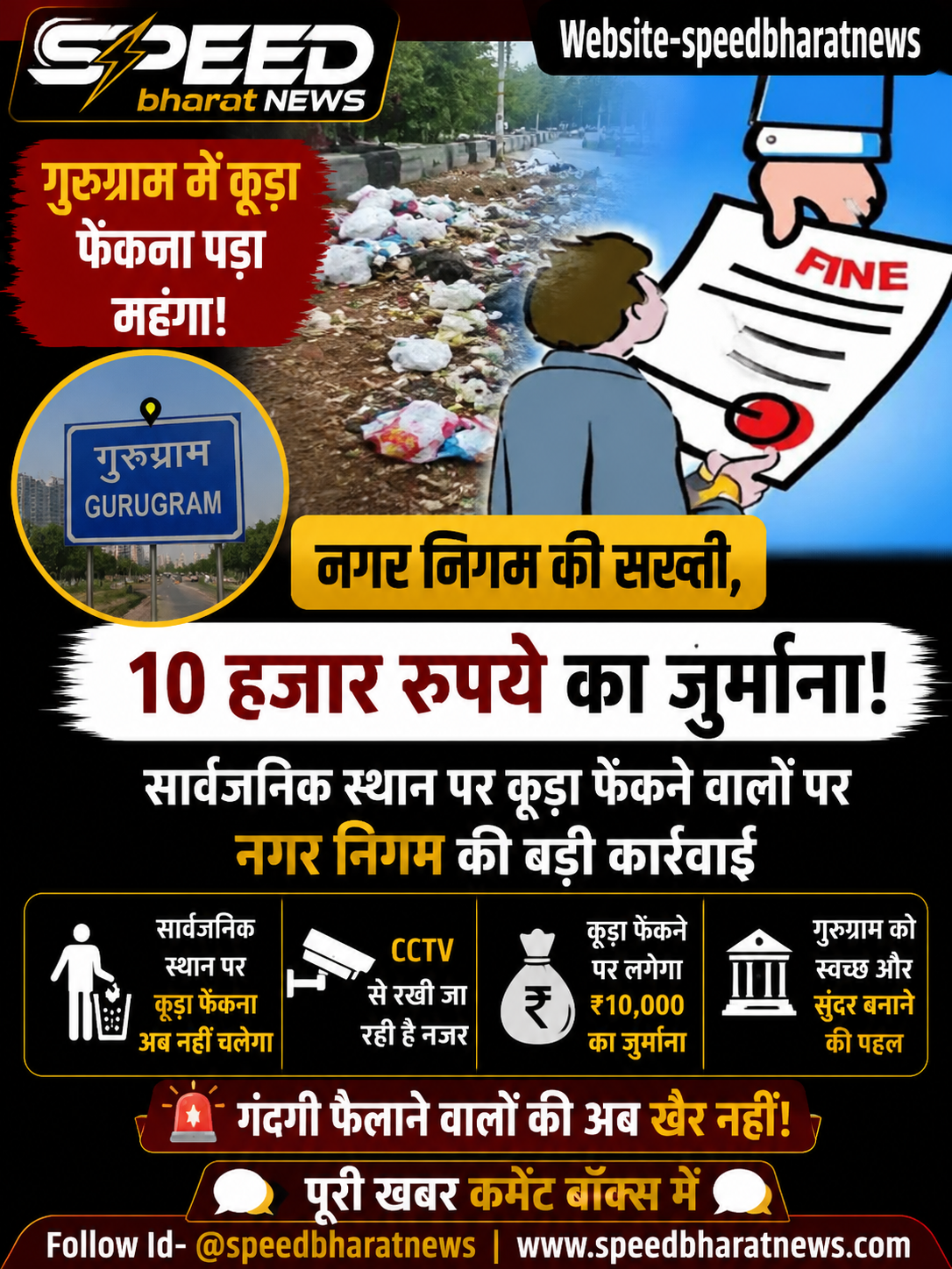 गुरुग्राम में सार्वजनिक स्थान पर कूड़ा फेंकना पड़ा भारी, नगर निगम ने लगाया 10 हजार रुपये का जुर्माना