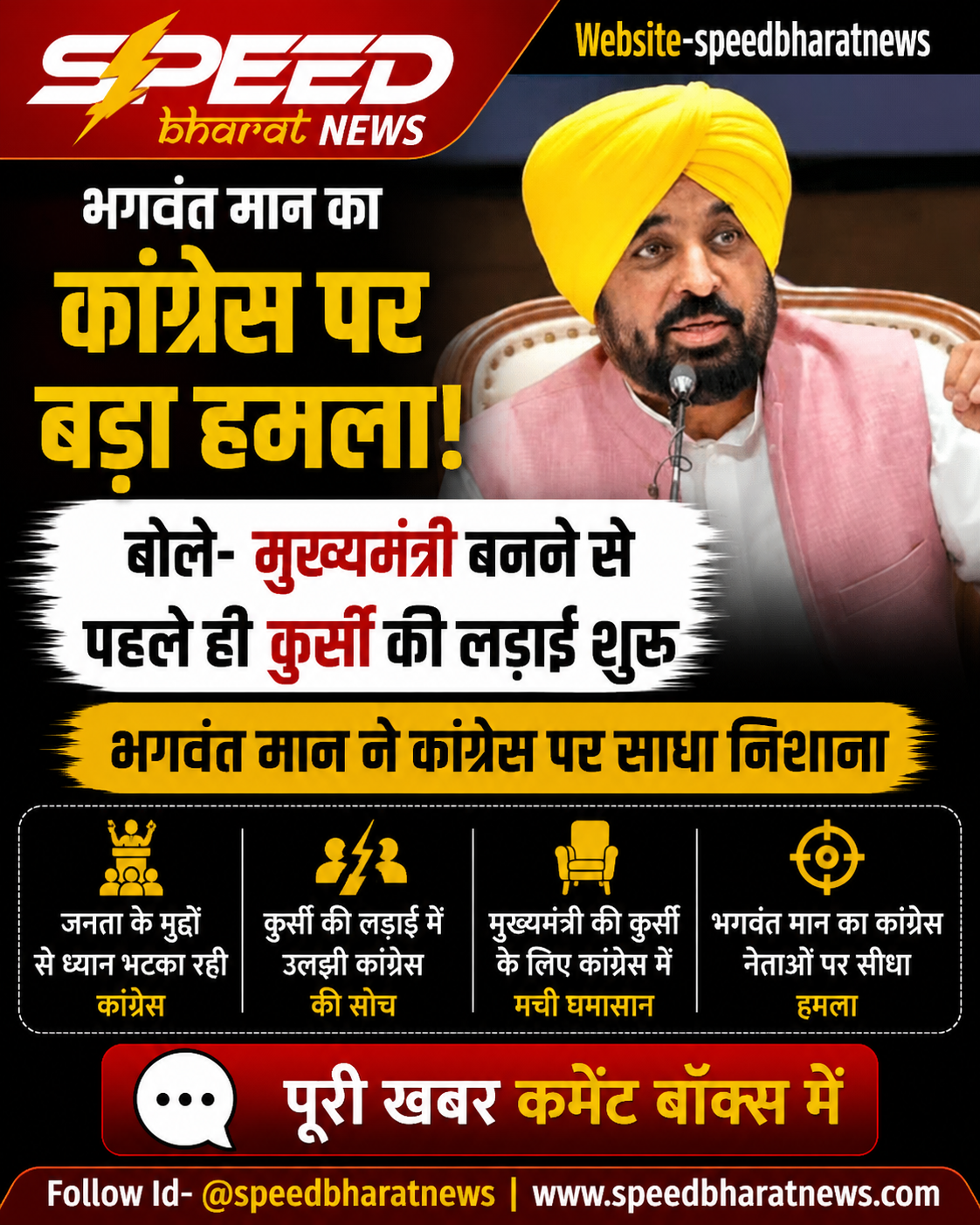 भगवंत मान का कांग्रेस पर बड़ा हमला, बोले- मुख्यमंत्री बनने से पहले ही कुर्सी की लड़ाई शुरू