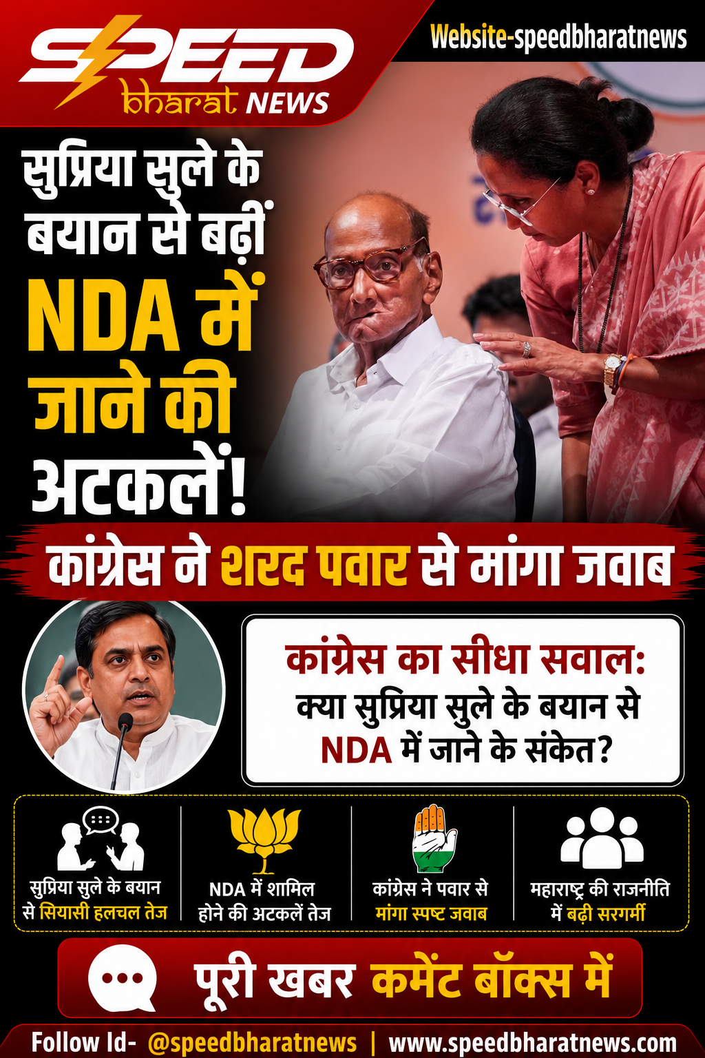 सुप्रिया सुले के बयान से बढ़ीं NDA में जाने की अटकलें, कांग्रेस ने मांगा शरद पवार से जवाब