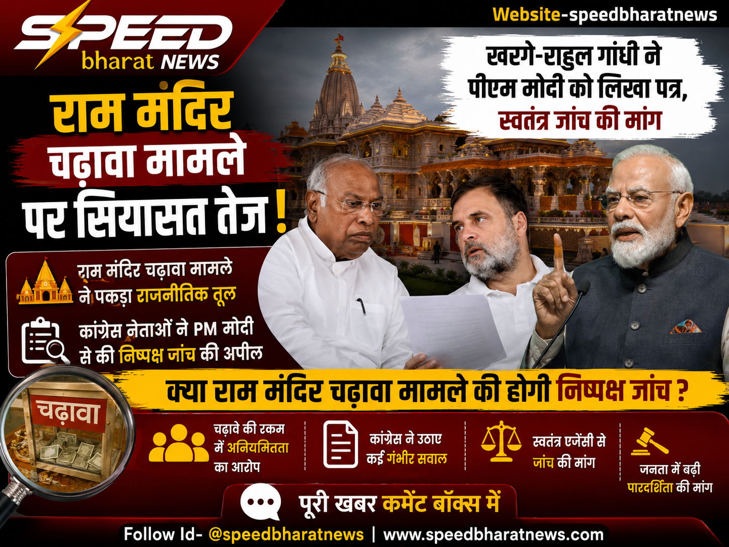 राम मंदिर चढ़ावा मामले पर सियासत तेज, खरगे-राहुल ने PM मोदी से की स्वतंत्र जांच की मांग