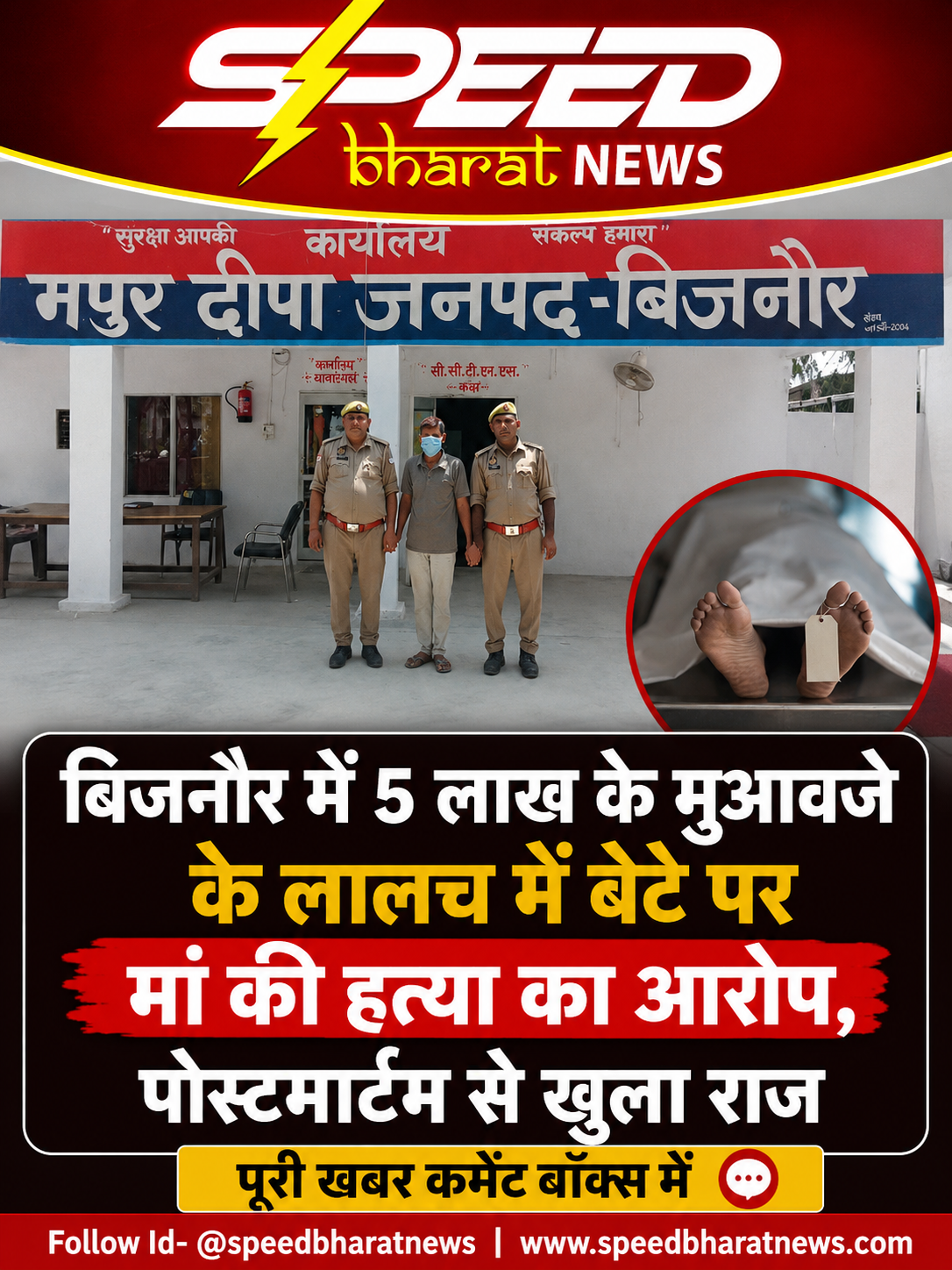 बिजनौर में 5 लाख के मुआवजे के लालच में बेटे पर मां की हत्या का आरोप, पोस्टमार्टम से खुला राज
