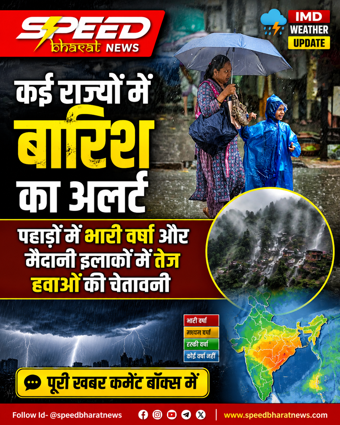IMD Weather Update: कई राज्यों में बारिश का अलर्ट, पहाड़ों में भारी वर्षा और मैदानी इलाकों में तेज हवाओं की चेतावनी