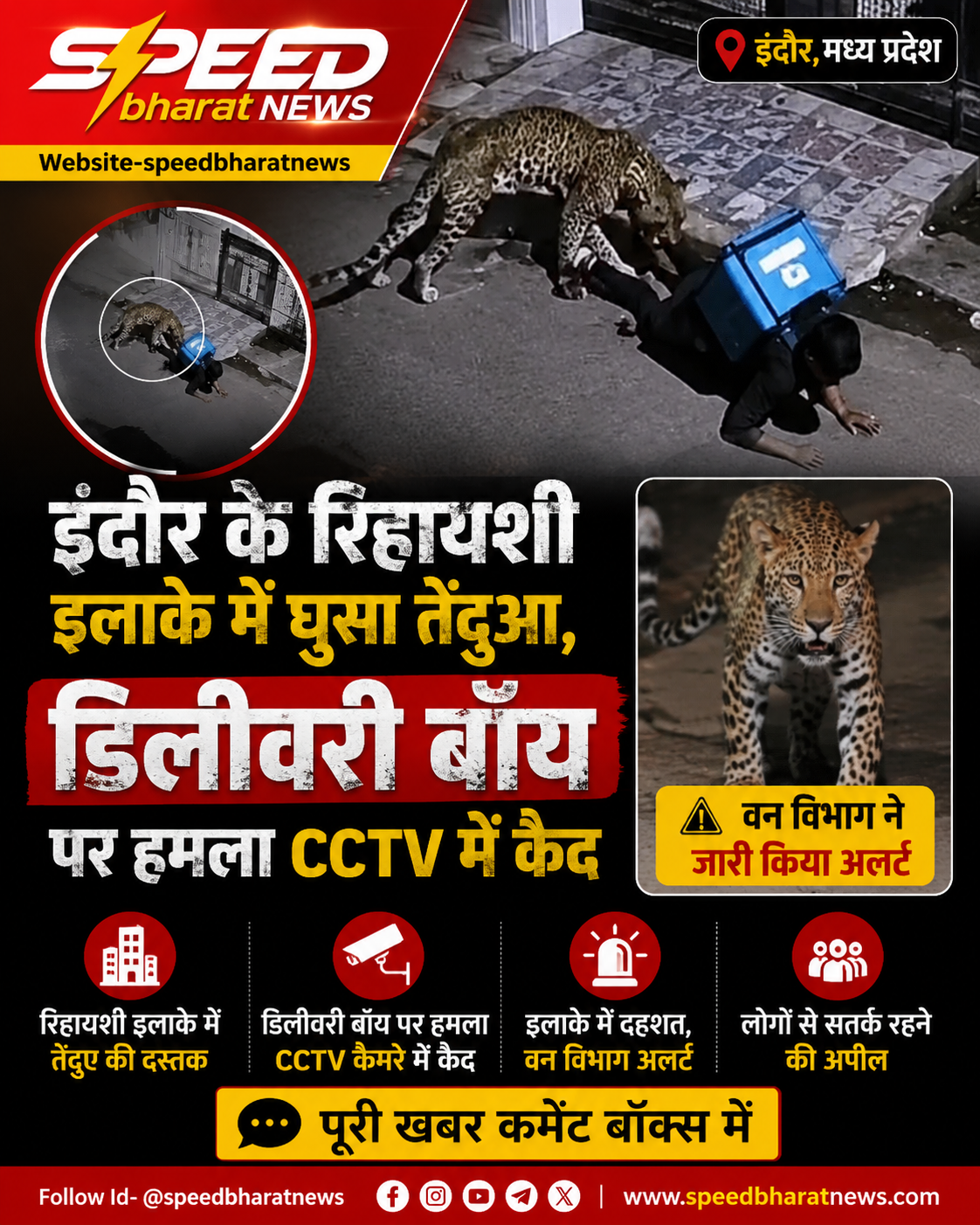 इंदौर के रिहायशी इलाके में घुसा तेंदुआ, डिलीवरी बॉय पर हमला CCTV में कैद; वन विभाग ने जारी किया अलर्ट