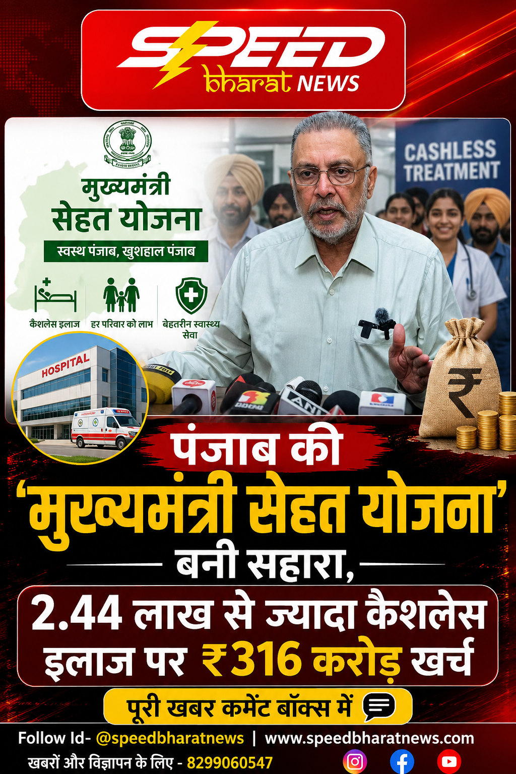 पंजाब की ‘मुख्यमंत्री सेहत योजना’ बनी सहारा, 2.44 लाख से ज्यादा कैशलेस इलाज पर ₹316 करोड़ खर्च