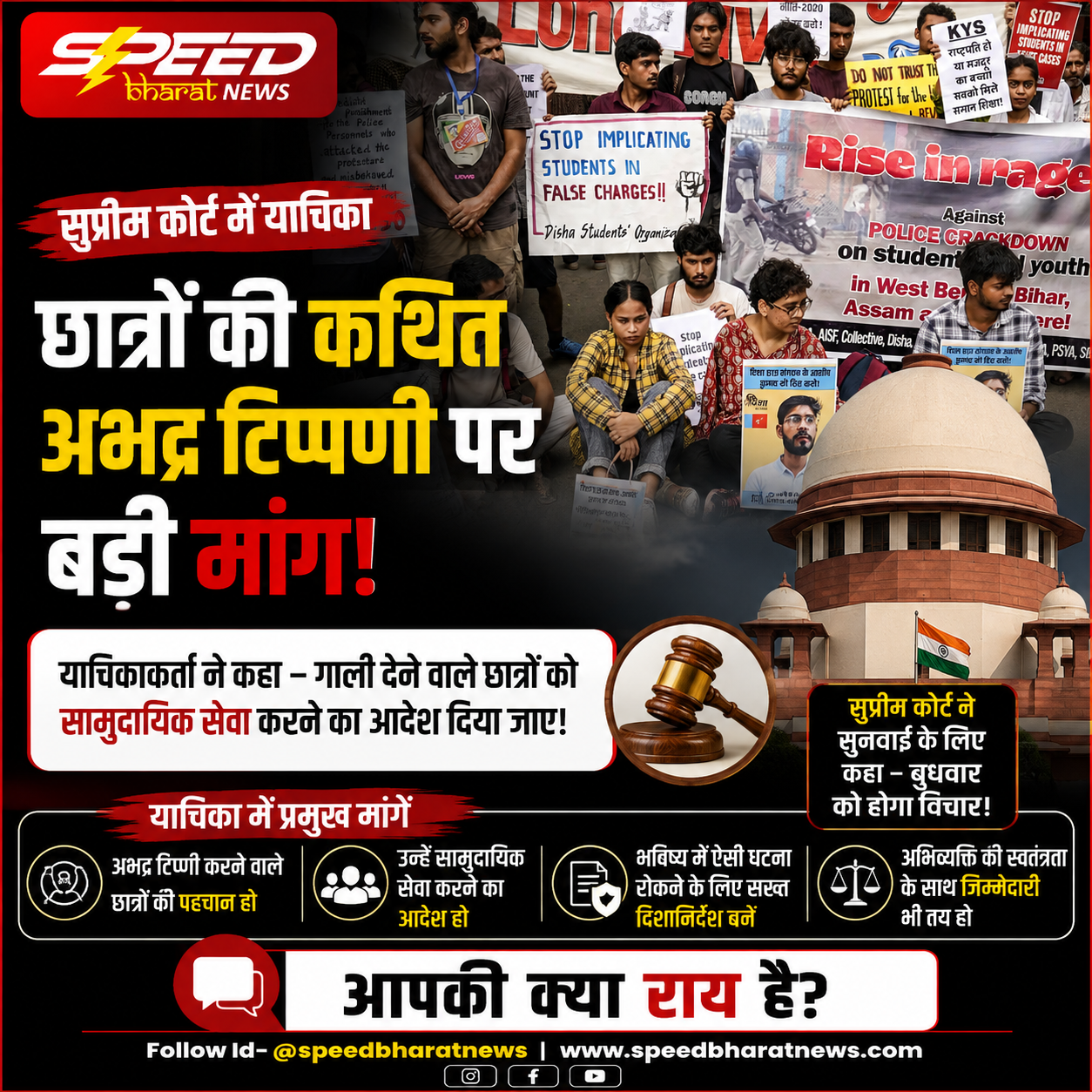 छात्रों की कथित अभद्र टिप्पणी पर सुप्रीम कोर्ट में याचिका, सामुदायिक सेवा की मांग