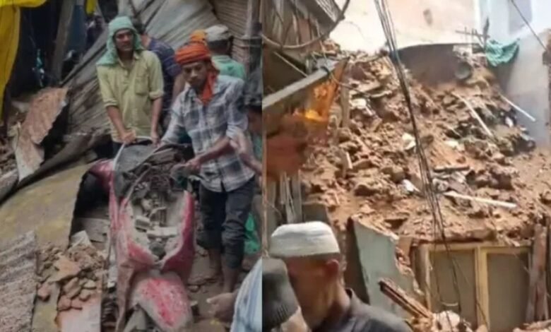 चांदनी महल के पहाड़ी भोजला में बारिश के दौरान जर्जर इमारत का हिस्सा गिरा, बाल-बाल बचे लोग