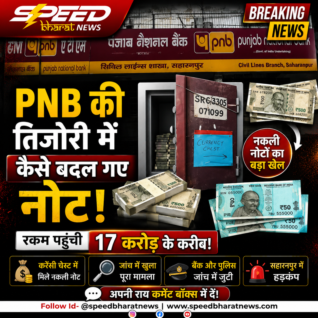 सहारनपुर PNB करेंसी चेस्ट में नकली नोटों का बड़ा खेल, रकम 17 करोड़ के करीब पहुंचने से हड़कंप