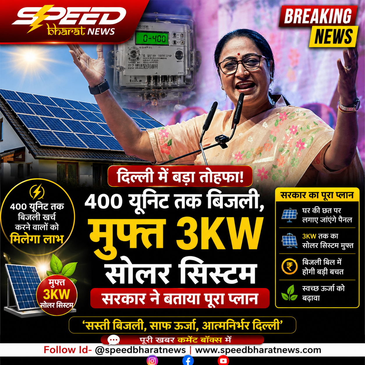 दिल्ली में 400 यूनिट तक बिजली खर्च करने वालों को मुफ्त 3KW सोलर सिस्टम, सरकार ने बताया पूरा प्लान