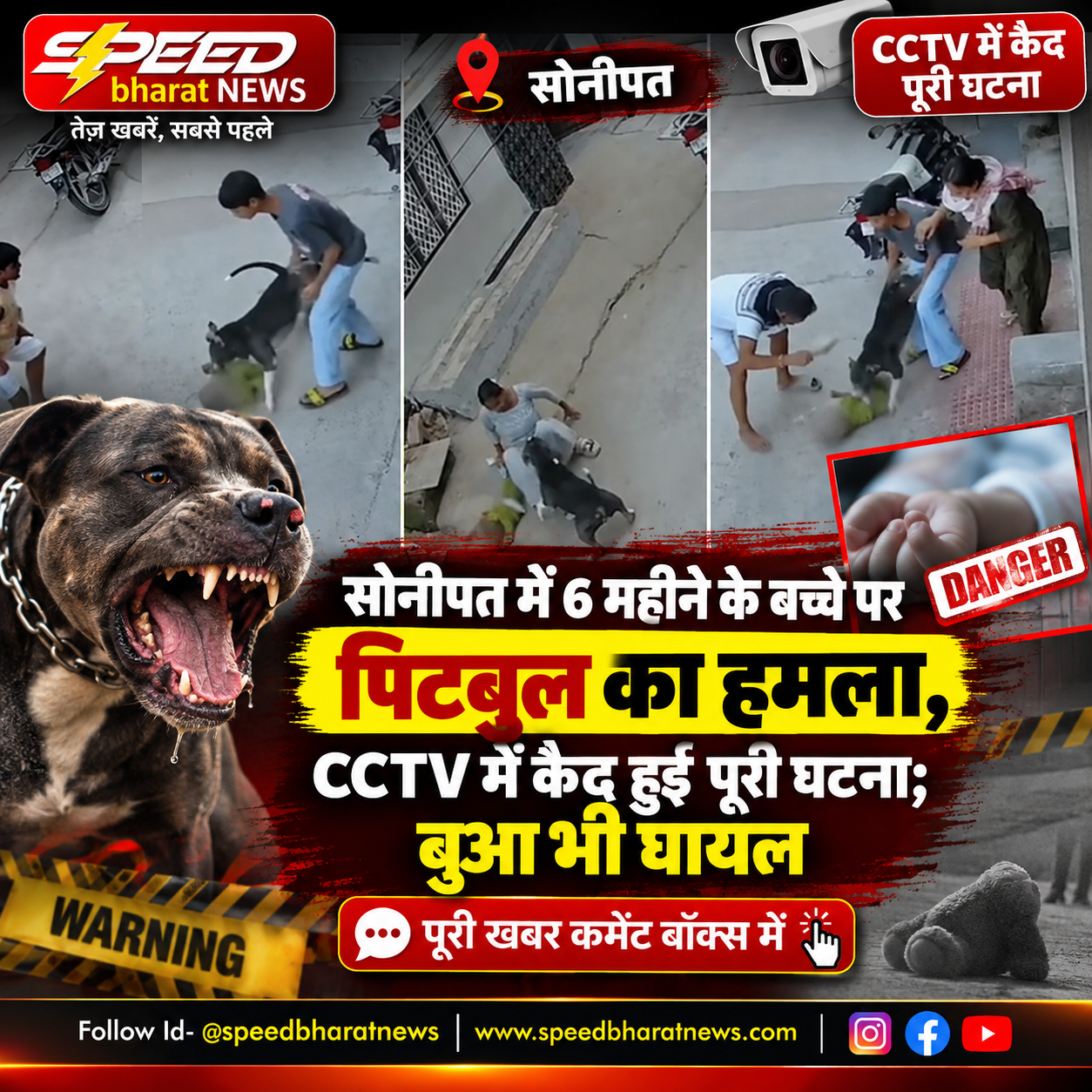 सोनीपत में 6 महीने के बच्चे पर पिटबुल का हमला, CCTV में कैद हुई पूरी घटना; बुआ भी घायल