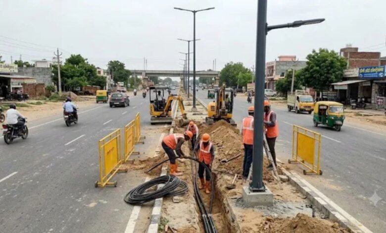 नारनौल-दादरी रोड पर 1.62 करोड़ से लग रही आधुनिक स्ट्रीट लाइटें, 3-4 दिन में पूरा होगा काम